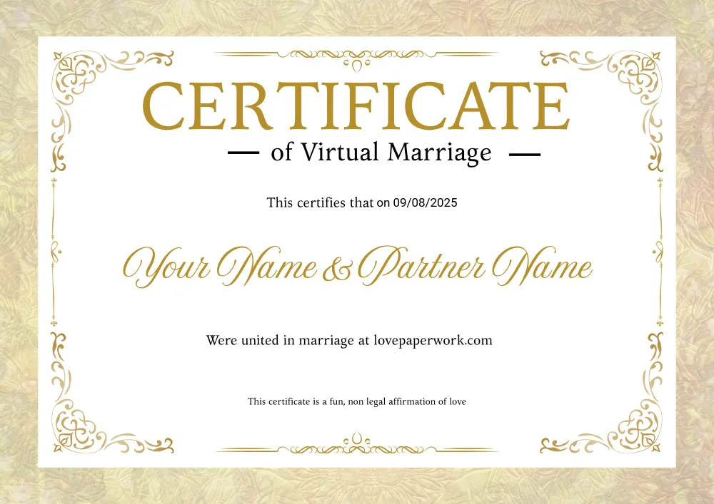 Modern Romance virtual marriage certificate design