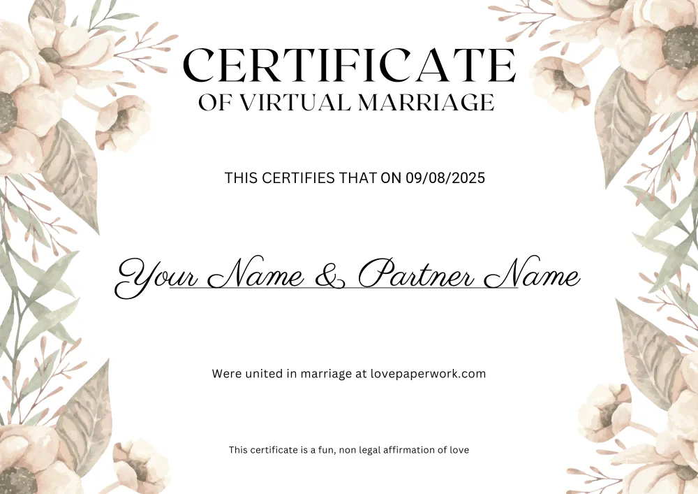 Vintage Charm virtual marriage certificate design